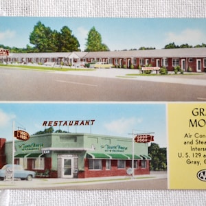 vintage GEORGIA Carte postale Grey Motel Restaurant Americana Road Trip Carte postale Souvenirs Papier publicitaire Ephemera PanchosPorch