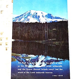Vintage SCRIPTCARD carte postale verset de la Bible 1 Pierre 1:24-25 montagnes 1967 vacances souvenir carte postale souvenirs papier éphémères PanchosPorch