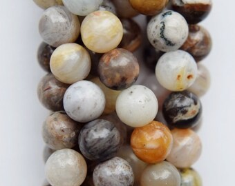 Hand knotted 108 Mala TasselNatural Gemstone beadsMeditation yoga necklaceGrey Agate Wood Jasper