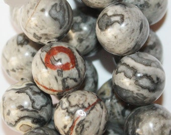 Natural Scenery Jasper Beads - Round 10 mm Gemstone Beads - Full Strand 15 1/2", 38 beads, A Quality