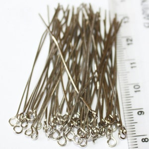 125pc Rhodium Dull Silver Eye Pin 1 Inch, 21ga Wire Eyepins for