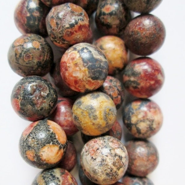 Genuine Red Leopardskin Jasper Beads - Round 8 mm Gemstone Beads - Full Strand 15 1/2", 48 beads, Finish - soft satin matte, A Quality