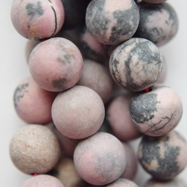 Genuine Matte Rhodonite Beads, Black Veined Rhodonite - Round 10 mm Gemstone Beads - Full Strand 15 1/2", 39 beads, A Quality