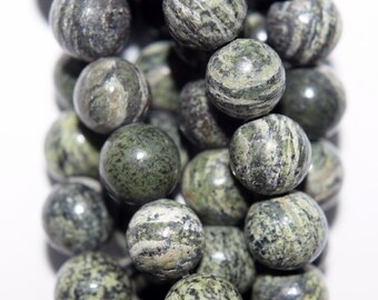 Natural African Green Jasper Beads - Round 8 mm Gemstone Beads - Strand 15 1/2", 47 beads, A Quality