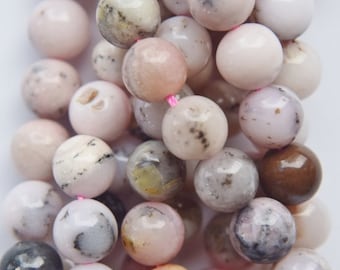 Genuine Peruvian Pink Opal Beads - Round 8 mm (7.9 mm) Gemstone Beads - Full Strand 16", 51 beads, A Quality