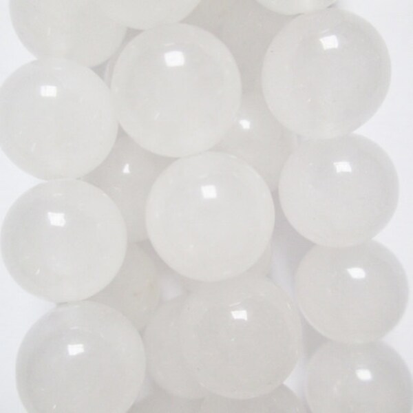 Natural White Jade Beads - Not dye - Round 10 mm Gemstone Beads - Full Strand 15 1/2", 38 beads, A+ Quality