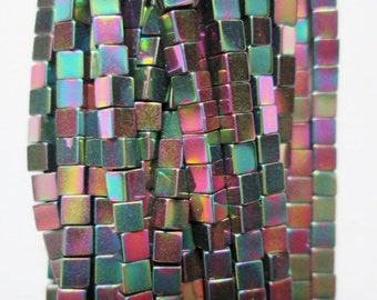 Hematite Square Beads 2 x 2 mm - Full Strand 16", 160 beads, Cube Hematite, AA - Quality, Item 40