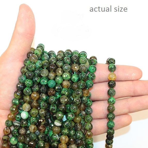 8mm Green Crackle Agate Gemstone Faceted Round Beads - 15 Inch Strand For Jewelry Making