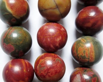 Natural Picasso Jasper Beads - Round 10 mm Gemstone Beads - Full Strand 16", 39 beads, A+ Quality