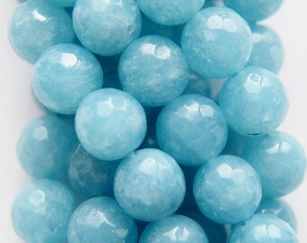 Faceted Blue Quartz beads, Round beads, 8 mm gemstone beads, 15 inch strand, 47 beads, A+ Quality