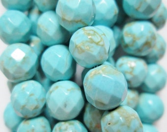 Faceted Howlite Turquoise beads - Round 6 mm Gemstone Beads - Full Strand 16", 63 beads, AA Quality