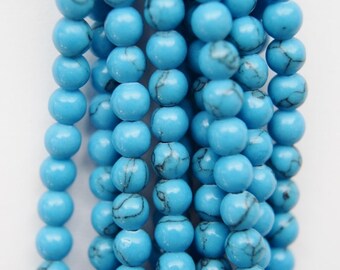 Howlite Turquoise Beads - Round 4 mm Gemstone Beads - Full Strand 16", 96 beads, A Quality, Item 7