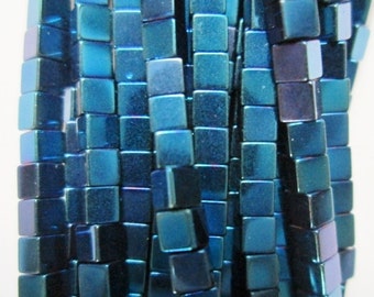 Hematite Square Beads 2 x 2 mm - Full Strand 16", 160 beads, Cube Hematite, AA - Quality, Item 37