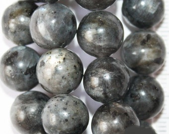 Natural Larvikite, Black labradorite - Round 10 mm Gemstone Beads - Strand 16", 38 beads, A+ Quality