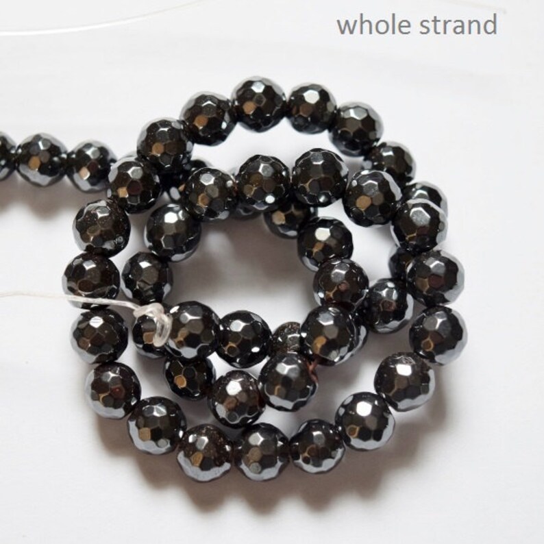 AA Quality Faceted Hematite Round Beads 8 mm 49 beads Full Strand 16