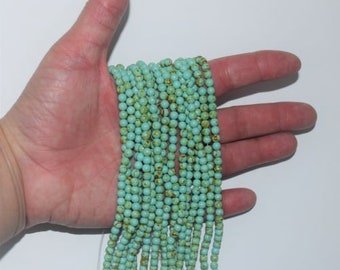 4 mm Howlite Turquoise Beads - Round 4 mm Gemstone Beads - Full Strand 15 1/2", 91 beads, A Quality