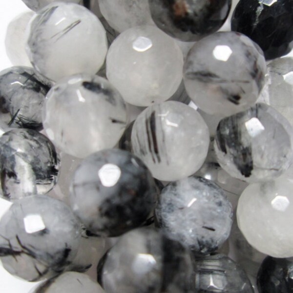 Genuine Faceted Rutilated Quartz beads 8 mm - Gemstone Beads - Full Strand 15 1/2", 49 beads. A-Quality