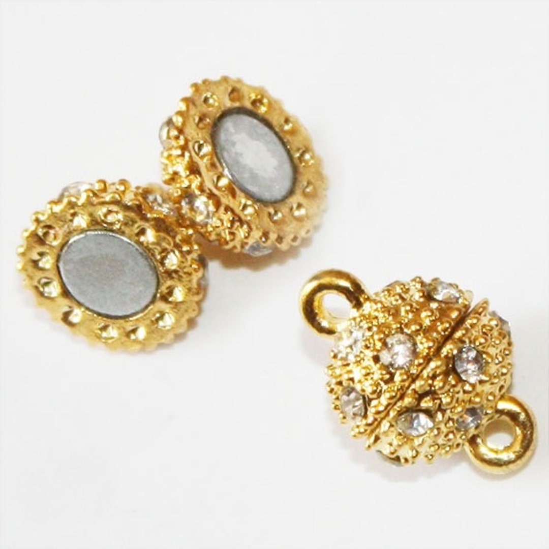 2 Sets Clear Rhinestone Clasp, Golden Tone, 14 X 9 Mm Very