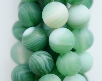 Natural Matte Green Striped Agate Beads - Round 8 mm Gemstone Beads - Full Strand 16", 48 beads, A Quality