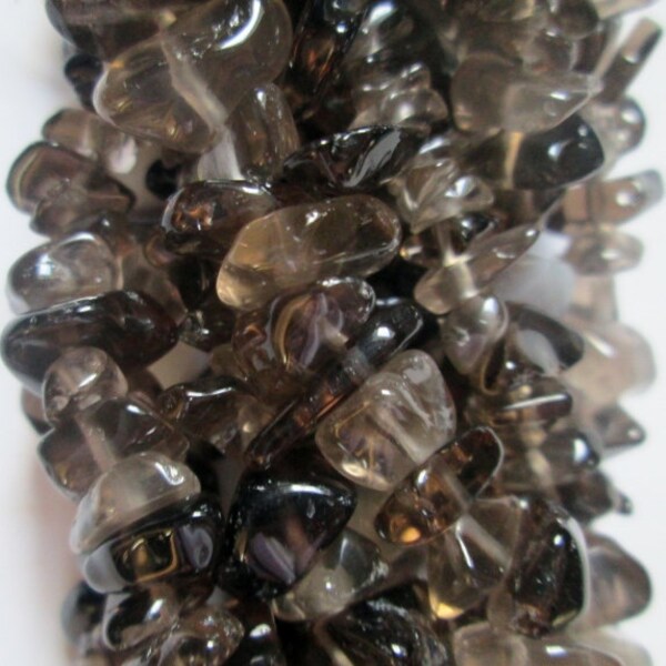 Genuine Smokey Quartz Chips, bead size approx. 7 mm, long strand (36 inch).