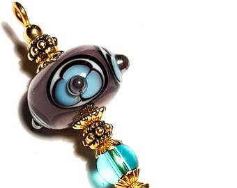 With End Protector Handmade Lampwork Glass Bead 5 Gold Blue Pink Purple Hat Pin