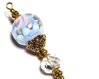 With End Protector Handmade Lampwork Glass Bead 5 Gold Blue Pink Purple Hat Pin