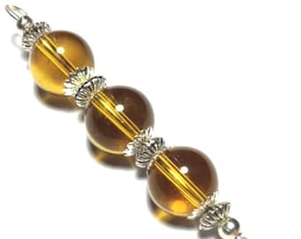 6" Amber Yellow Glass Bead Hat Pin Vintage Tibetan Antique Silver Style - With End Protector
