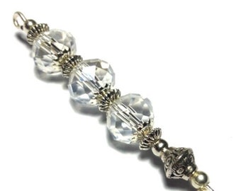 6" Crystal Glass Bead Hat Pin Vintage Tibetan Antique Silver Style - With End Protector