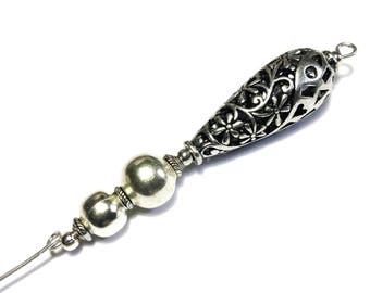 6" Silver Bead Antique Vintage Style Hatpin Strong Pin & Protector