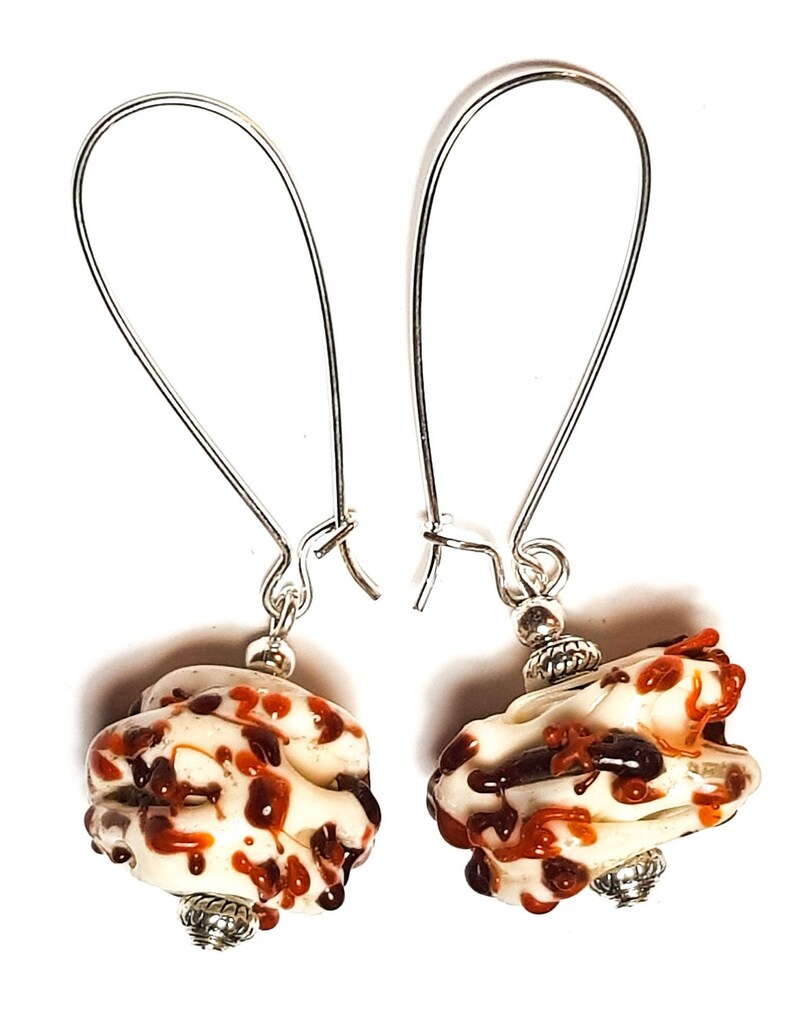 Sweetie Chocolates Lampwork Glass Bead Earrings Long Handmade Silver