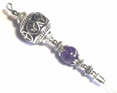 6 quot Silver Amethyst Gemstone Bead Antique Vintage Style Hatpin Strong Pin Protector