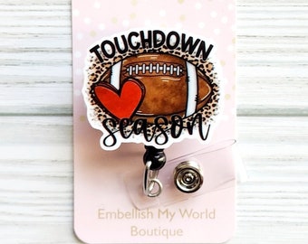 Football Badge Reel/Fall Badge Reel/Badge Holder/ID Holder/Badge Reel/Nurse Badge/Nurse Gift/football season/Retractable Badge/beaded
