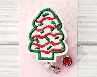 Christmas Tree Badge Reel/Christmas Badge Reel/Badge Holder/ID Holder/Badge Reel/Nurse Badge/Nurse Gift/Retractable Badge/Christmas Cake