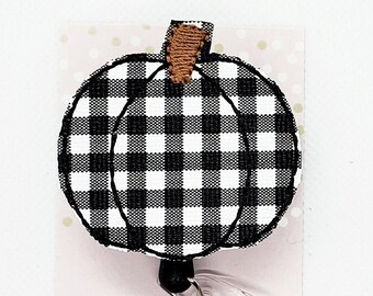 Pumpkin Badge Reel/Buffalo Plaid Pumpkin/Badge Holder/ID Holder/Badge Reel/Nurse Badge/Nurse Gift/fall badge/Retractable Badge/Autumn Badge