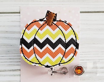 Pumpkin Badge Reel/Pumpkin badge/Badge Holder/ID Holder/Badge Reel/Nurse Badge/Nurse Gift/fall badge/Retractable Badge/Autumn Badge/Chevron