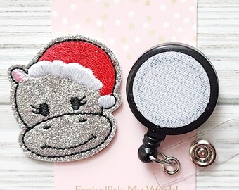 Christmas Hippo Interchangeable Badge Reel Topper/Badge Holder/ID Holder/Badge Reel/Christmas Badge Reel/Nurse Badge/Swappable Badge