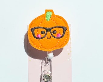 Nerd Pumpkin Badge Reel/Fall Badge Reel/Badge Holder/ID Holder/Badge Reel/Nurse Badge/Teacher Badge/Halloween Badge Reel/Fall Badge Reel