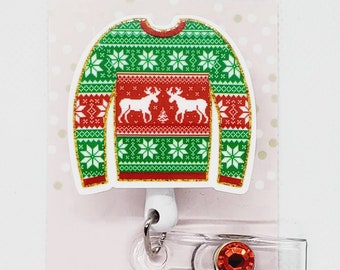 Christmas Badge Reel/Badge Holder/ID Holder/Badge Reel/Nurse Badge/Funny Christmas Badge Reel/Nurse Gift/Ugly Christmas Sweater badge