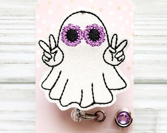 Retro Ghost Badge Reel/Halloween Badge Reel/Groovy Ghost badge/Badge Holder/ID Holder/Badge Reel/Nurse Badge/Nurse Gift/Retractable Badge/