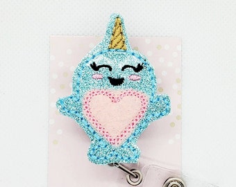 Narwhal Badge Reel/Retractable Badge Reel/Badge Holder/ID Holder/Badge Reel/Nurse Gift/Teacher gift/Co-Worker Gift/Nurse Badge/Valentine