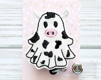 Cow Ghost Badge Reel/Halloween Badge Reel/Badge Holder/ID Holder/Badge Reel/Nurse Badge/Nurse Gift/Retractable Badge/Interchangeable Badge