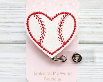 Baseball Heart Badge Reel/Retractable Badge Reel/Nurse Badge Reel/Badge Holder/ID Holder/Badge Reel/Nurse Gift/Teacher badge/Beaded Badge