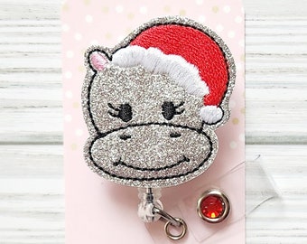 Christmas Hippo Badge Reel/Christmas Badge Reel/Badge Holder/ID Holder/Badge Reel/Nurse Badge/Nurse Gift/Retractable Badge/Cute badge/Hippo