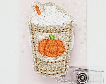 Pumpkin Spice Latte Badge Reel/Fall Badge Reel/Badge Holder/ID Holder/Badge Reel/Nurse Badge/Nurse Gift/Retractable Badge/Autumn Badge
