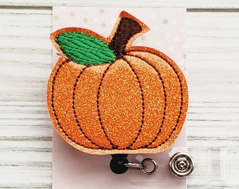 Glitter Pumpkin Badge Reel/Pumpkin badge/Badge Holder/ID Holder/Badge Reel/Nurse Badge/Nurse Gift/fall badge/Retractable Badge/Autumn Badge