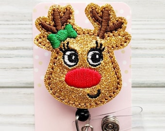 Reindeer Badge Reel/Christmas Badge Reel/Badge Holder/ID Holder/Badge Reel/Nurse Gift/Nurse Badge Reel/Retractable Badge/Cute badge/Teacher