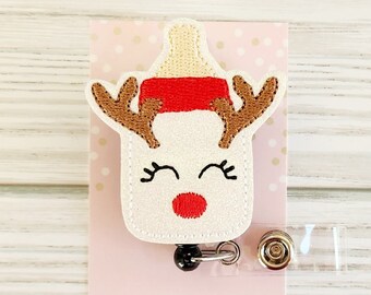 Reindeer Baby Bottle Badge Reel/Christmas Badge/Badge Holder/ID Holder/Badge Reel/NICU Badge/ L&D Badge/Nurse badge reel/Nurse gift/