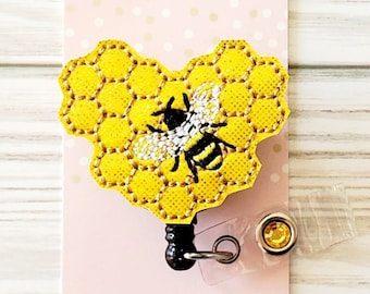 Bee Badge Reel/Bee/Retractable Badge/Nurse Badge/Badge Holder/ID Holder/Badge Reel/Nurse Gift/Honeycomb/Queen Bee/Cute badge/