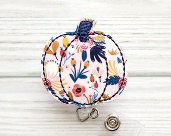 Floral Pumpkin Badge Reel/Pumpkin badge/Badge Holder/ID Holder/Badge Reel/Nurse Badge/Nurse Gift/fall badge/Retractable Badge/Cute badge ree
