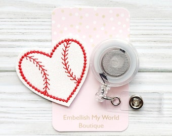 Heart Baseball Interchangeable Badge Reel Topper/Badge Holder/ID Holder/Badge Reel/Baseball Badge Reel/Nurse Badge/Swappable Badge/Gift